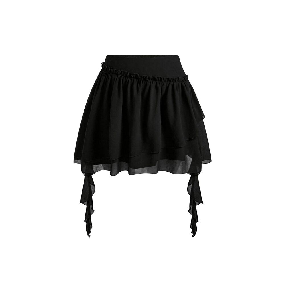 9027 Plus Size Layered Tiered Ruffle Short Skirt Fairy High Waist A Line